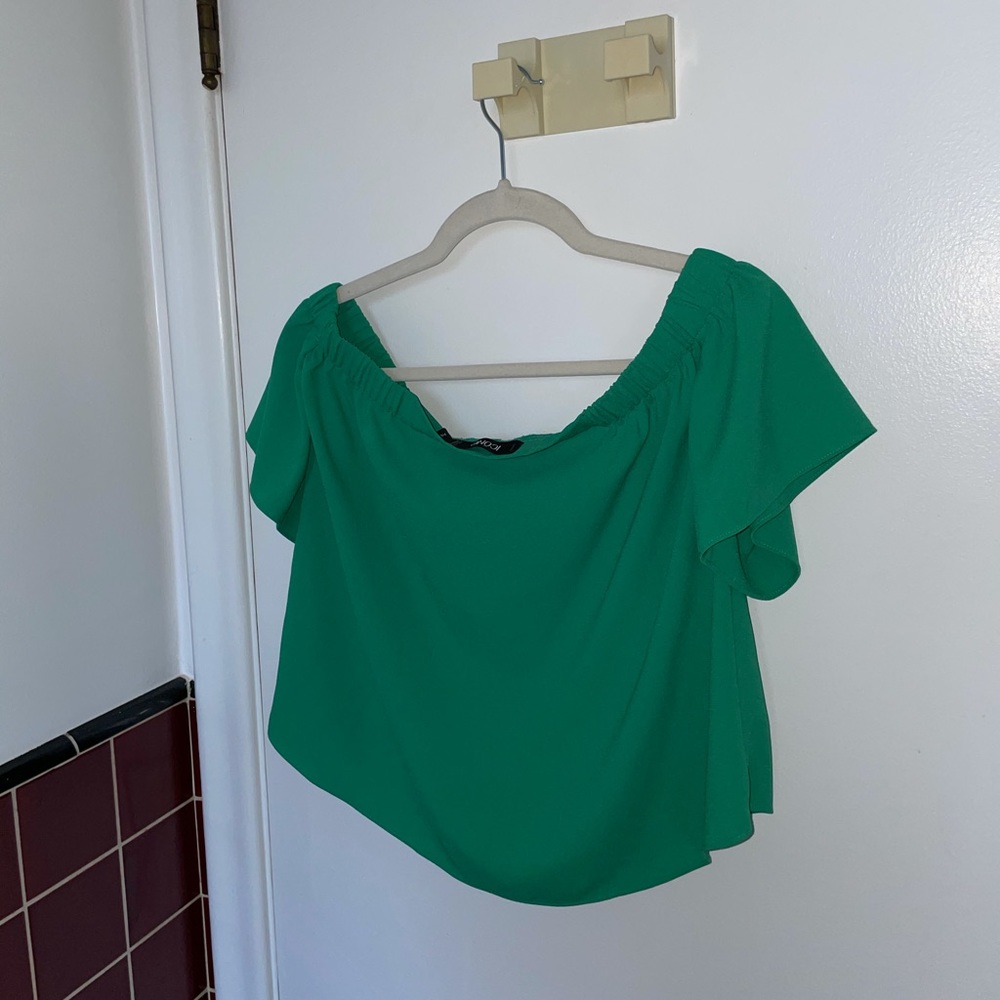 Off the shoulder green top